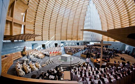 Worshippers are pictured in a file photo at the Cathedral of Christ the Light in Oakland, Calif. The Diocese of Oakland filed a formal Chapter 11 reorganization plan Nov. 8 in an effort to settle some 345 claims of sexual abuse. (OSV News/CNS file, Greg Tarczynski)